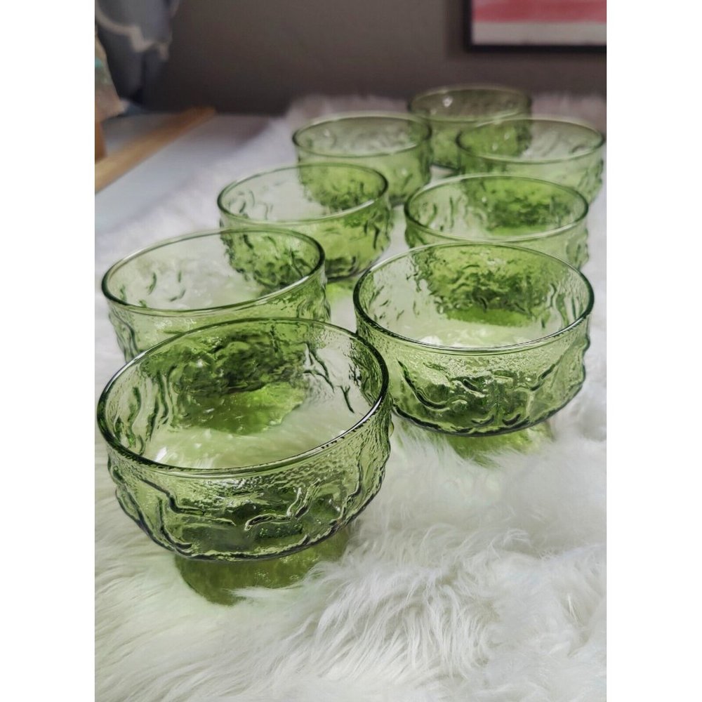 Vintage Anchor Hocking Milano Lido Holiday Footed Sherbet  Dessert Bowls Set 8